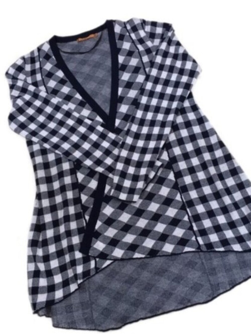 Belldini Gingham Print Open Cardigan